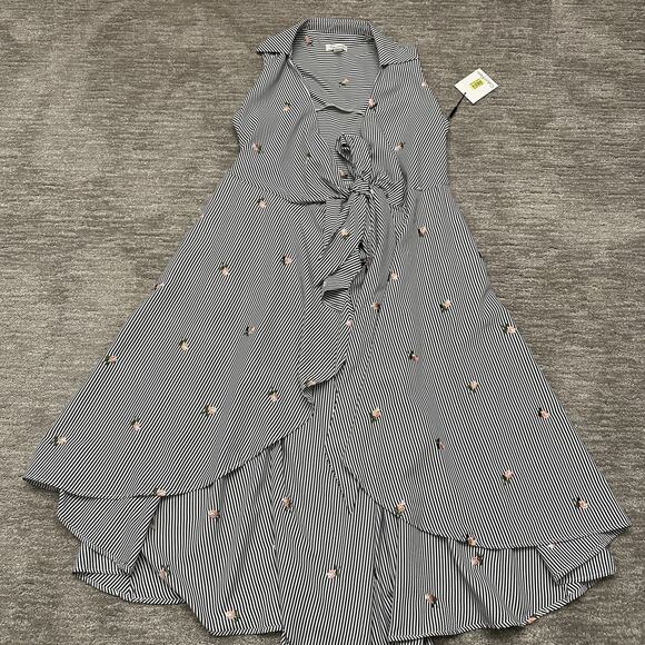 Calvin Klein Dresses & Skirts - Calvin Klein Dress Womens 8 Striped Floral Embroidered Wrap Asymmetrical